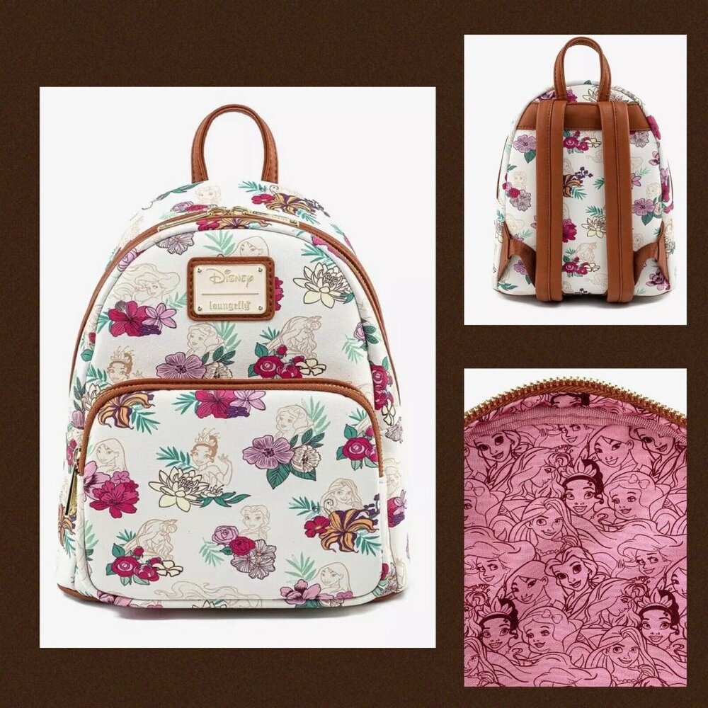 LOUNGEFLY DISNEY PRINCESS FLOWERS MINI BACKPACK - Picture 1 of 15